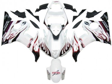 Loja Carenagem Moto Yamaha R6 03-05 - Branco Preto Vermelho Chama